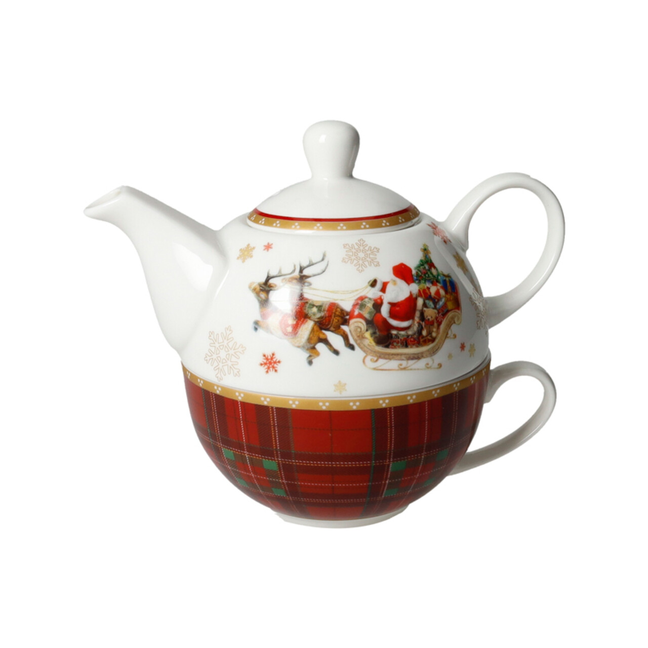 Set ceainic cu ceasca , Christmas, Brandani, 11x15x16 cm, portelan New Bone China - imagine 3